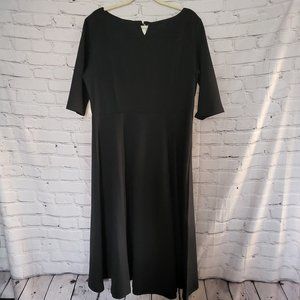 MaryCrafts, Size 18, Plus Size Black Dress, 3/4 Sleeves, Mid Calf Length